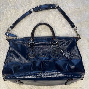 Coach Ashley Patent Leather Satchel Handbag Cobalt Blue Royal Convertible Bag